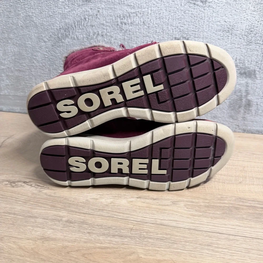 Sorel Explorer Joan Boots Women‎ 10 Burgundy Waterproof Suede Faux Fur Lined